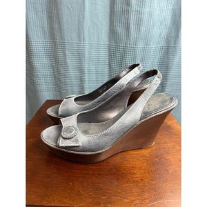 Cole Haan Brenna Sling Denim Calf Wedges 9.5 Heels